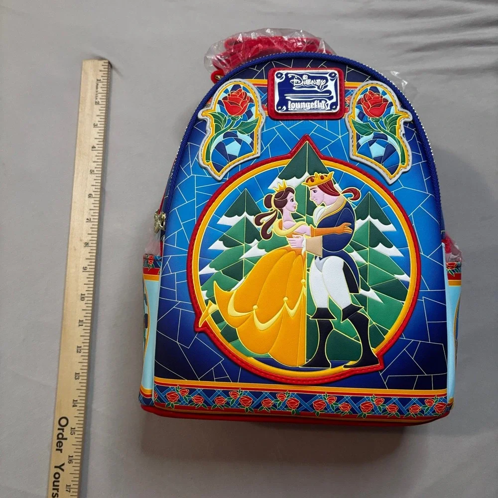 Loungefly Disney Beauty and the‎ Beast Stained Glass Roses Mini Backpack Belle